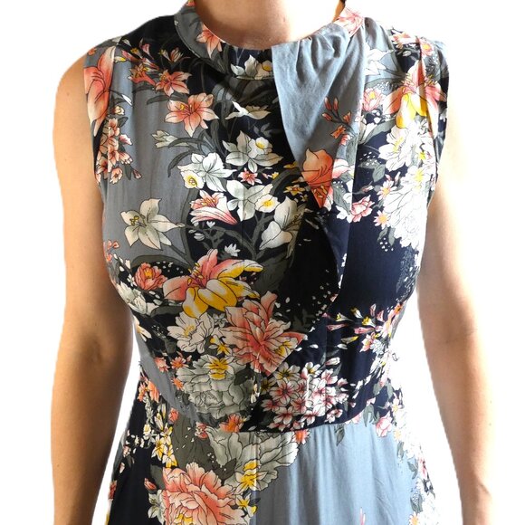 Oasis Gray Black Dress Sz 6 Floral Sheath A-Line Modest British Fashion Stunning - Picture 5 of 10